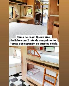 圣罗克Experiência num Luxuoso Motorhome的露营车,配有两张双层床和 ⁇ 床