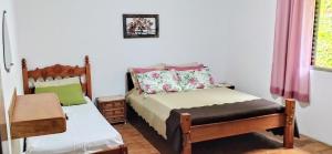 伊克斯雷玛Sua casa na Serra da Mantiqueira. 1h de SP的一间卧室设有两张床和窗户。