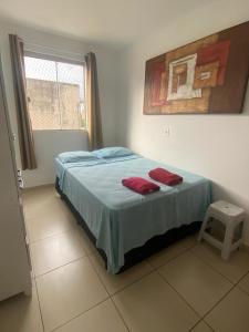 巴西利亚Samambaia QI 616的一间卧室配有一张带两个红色枕头的床