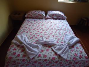 圣巴巴拉Pousada Maria Francisca的床上有毯子和枕头