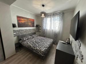 菲乌米奇诺Our Guest House的一间卧室设有一张床、一台电视和一个窗口。