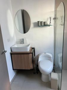 利蒙港Caribbean View - Roosevelt #2的一间带卫生间、水槽和镜子的浴室