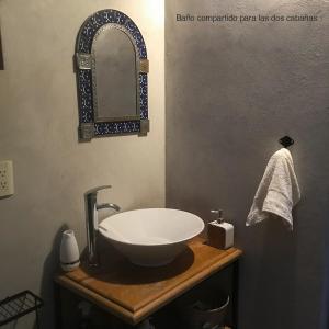 Ciudad MendozaCabañas Yei Calli的一间带水槽和镜子的浴室