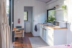 沃洛比Kawal Tiny House的厨房配有水槽和微波炉