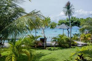 蓝梦岛D'Muncuk Huts Lembongan的棕榈树度假村的海景