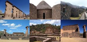 San PedroHostal Inca的一组四幅旧建筑的照片