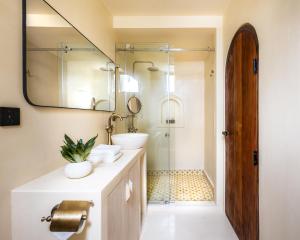 FehendhooIsla Retreat的浴室配有盥洗盆和带镜子的淋浴