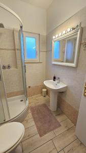 普拉Appartamento da Vjeri的浴室配有盥洗盆、卫生间和淋浴。