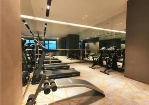 GujiashuigouEcharm Hotel Changshu Southesat Industrial Park的一间健身房,里面配有跑步机和机器