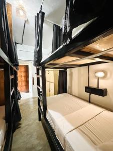 科隆大永旅舍的一间卧室配有两张双层床。