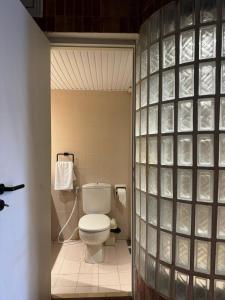 朱拜勒Bab El Mina guest house Byblos的一间位于客房内的白色卫生间的浴室