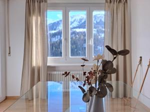 艾罗洛Airolo Valley Apartments by Quokka 360 - Cozy with Mountain View的窗前玻璃桌上花瓶