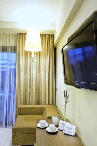 塞沃塔Sivota Diamond Spa Resort的带沙发和平面电视的客厅