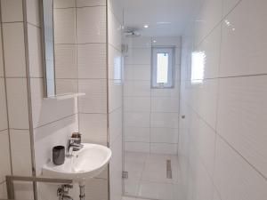 巴特萨尔茨乌夫伦Haus Boutique的白色的浴室设有水槽和淋浴。