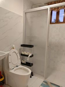 莫阿尔博阿Michael's Apartment的一间带卫生间和淋浴的浴室