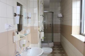凯尔采凯尔采达尔酒店的浴室配有卫生间、盥洗盆和淋浴。