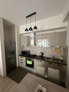 第比利斯Cozy Apartment - LEODORA的厨房配有炉灶和冰箱。