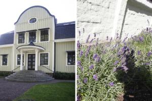 耶夫勒Villastadens Pendlarbostad的两幅紫色花卉建筑的照片