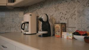 WingeneGastenverblijf 't Hof van Eden的厨房柜台上方的咖啡机
