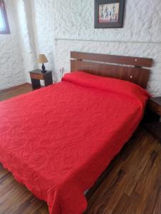 埃尔基斯科Hotel Brisas del Quisco的一间卧室配有红色的床和红色毯子