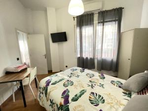 马德里HomeStay Lopez Pando的一间卧室配有一张床、一张书桌和窗户。