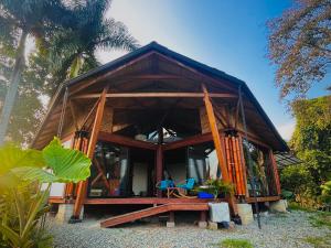 CaicedoniaBooHouse - A Wild Cabin in Colombia的一座小房子,设有大玻璃门