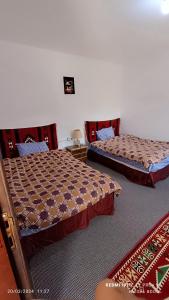 瓦迪穆萨Petra Magic Guest House的配有两张床的客房内。