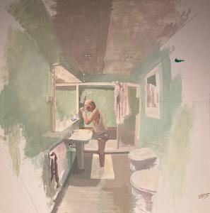 费雷列斯Ses Sucreres Small & Slow Hotel的画在浴室里画画画的人