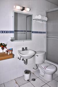 CoporaqueTerraMistica Colca的一间带水槽、卫生间和镜子的浴室