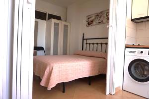 多列毛利诺斯圣克拉拉城堡公寓的一间卧室配有一张床和一台洗衣机