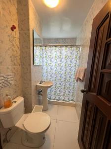 巴尼奥斯La Casa de Pia的一间带卫生间、水槽和窗户的浴室