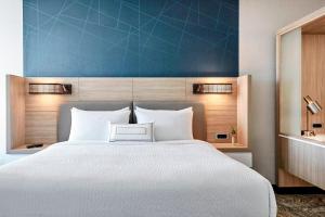 罗阿诺SpringHill Suites by Marriott Roanoke North的一间卧室设有一张蓝色墙壁的大床
