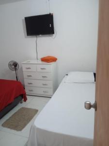 麦德林Hostel Campoamor的一间卧室配有一张床和一台平面电视