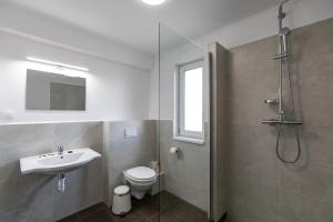 Sub CoastăSky Rooms by Volo Guest House的一间带水槽、卫生间和淋浴的浴室