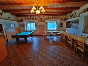 ČechticeStatek Palčice的大型客房配有台球桌和椅子
