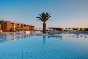 阿默达拉-伊拉克利翁TUI Magic Life Candia Maris - Adults Only的一座棕榈树的大型游泳池和一间酒店