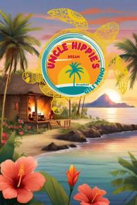 吉利美诺Uncle Hippie's Dream的 ⁇ 萝岛餐厅的海报,标有标志