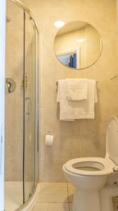 都柏林埃克尔斯联排别墅 的一间带卫生间和玻璃淋浴间的浴室
