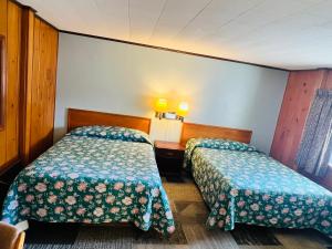 凯迪拉克阳光雪花酒店的酒店客房设有两张床和两盏灯。