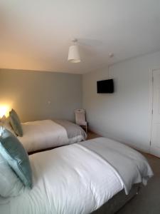 杜林Fairwinds Guest Accommodation的配有两张床铺的客房,墙上配有电视