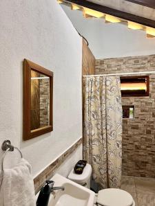 波内洛亚Cacerola Beach House的一间带卫生间和水槽的浴室