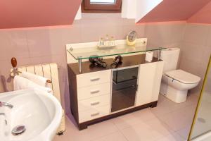 桑提亚纳德玛皮拉尔别墅旅馆的一间带水槽和玻璃台面的浴室