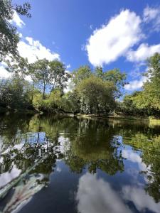 利明顿温泉Wethele Manor的水中树木和云的河流