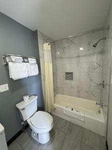 Moosic莫西克斯克兰顿罗德威酒店的浴室配有卫生间、淋浴和浴缸。