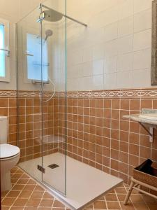 圣弗朗西斯科哈维尔Can Brilla的一间带卫生间的浴室内的玻璃淋浴间