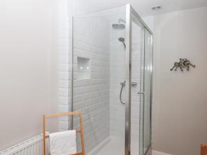 廷茅斯Rose Cottage的浴室里设有玻璃门淋浴