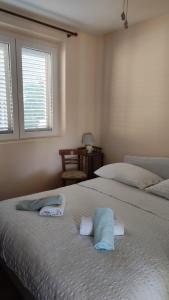 拉斯托伏Apartment Brezak的一间卧室配有两张带毛巾的床