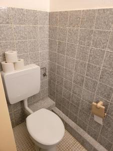 不莱梅Perfect Resting Rooms的一间带卫生间和瓷砖墙的浴室