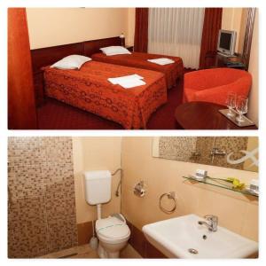 代日Hotel Elyon Dej的酒店客房设有卫生间和水槽