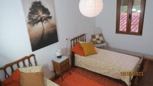 Casa Rural, paz y naturaleza.的一间小卧室,配有两张床和窗户